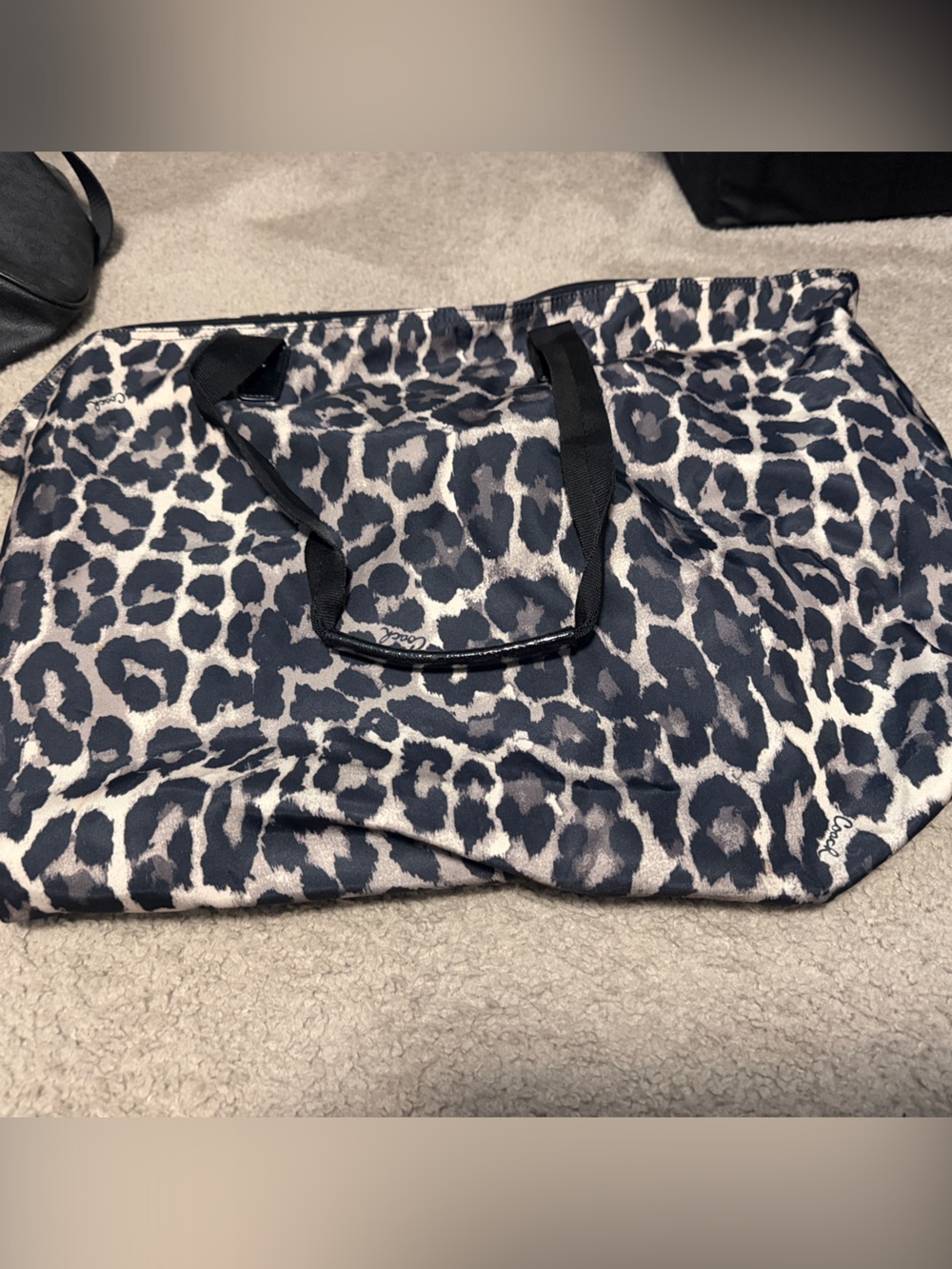 Coach Black and Cream Leopard Print Travel Tote
